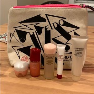 Shiseido cosmetics bag with 5 deluxe samples